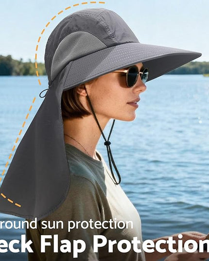 NPJY Sun Fishing Hats with Neck Flap for Men Women UV Sun Protection Bucket Hat