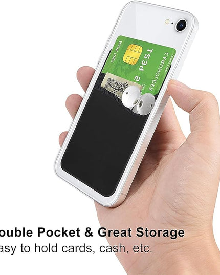 Senose 5 Pack Phone Wallet, Card Holder Back of Phone Stick On Pocket Credit ID Card Sleeve, Strong Adhesive Sticker Cellphone Wallet Compatible for iPhone, Android & Most Smartphones