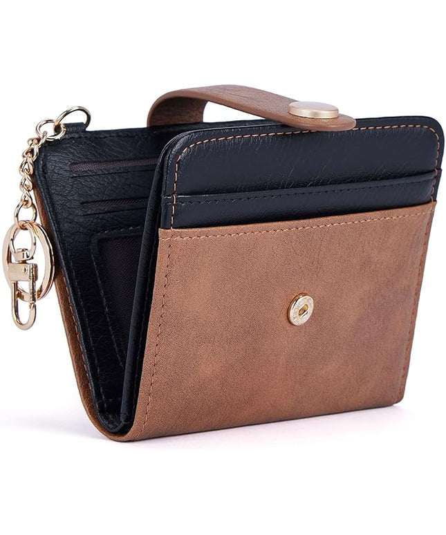 POIUGOYA Slim Wallet for Women,RFID Blocking Bifold Credit Card Holder with Zipper Coin Pocket,ID Window,Keychain