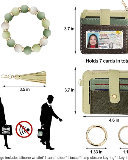 COOLANS Silicone Bracelet Wristlet Wallet Credit Card Holder RFID,ID Window,Key Ring Tassel,Slim Wallet Women Keychain Purse