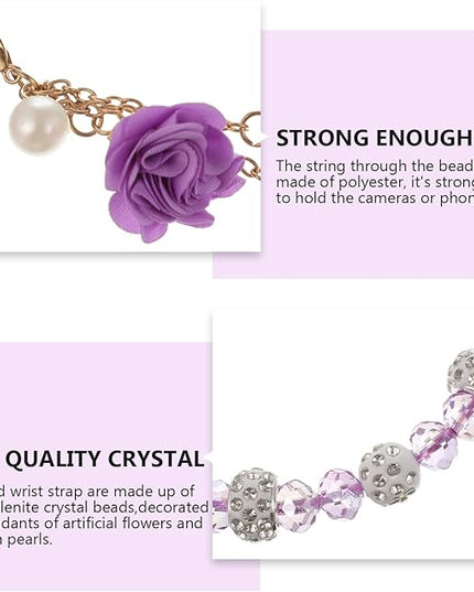 Mobile Phone Straps Crystal Hand Wrist Lanyard Cute Phone Charm Car Key Purse Pendant Lanyard Wrist Strap Badge Holder Cell Name Tag Purple Bead Unique