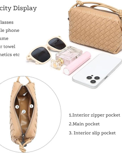 Woven Leather Crossbody Bag,Small Woven Crossbody Purse for Women, Mini braided Clutch Shoulder Handbag,Light Weight