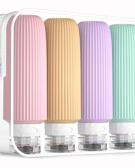 Travel Bottles for Toiletries, Large 6oz Travel Size Containers, BPA Free Leak Proof Tubs Refillable Liquid Accessories with Toiletry Bag for Cometic Shampoo and Lotion Soap (4 Pack)