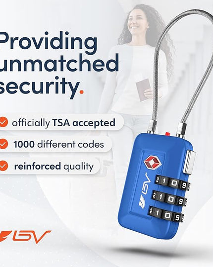TSA Accpeted Luggage Travel Lock, Set-Your-Own Combination Lock for School Gym Locker, Luggage Suitcase Baggage Locks, Filing Cabinets, Toolbox, Case (Blue, 4 Pack)