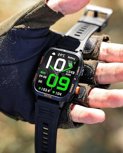 Military Smart Watches for Men (Answer/Make Calls) with Powerful Flashlight 1.96" HD, Outdoor Tactical Smartwatch with Big Battery 880mAh Sport Modes Health Monitor 3ATM for iPhone/Android
