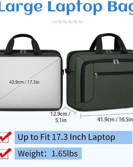 Laptop Bag 17.3 Inch Laptop Briefcase Large Waterproof Laptop Case for Men Women Business Office Work Computer Bag 17 Inch Adjustable Shoulder Messenger Bag, Green