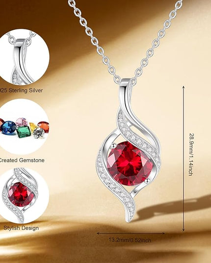 FANCIME Birthstone Necklace for Women Round Cubic Zirconia Necklace S925 Sterling Silver full Love Birthday Gifts for Mom Women