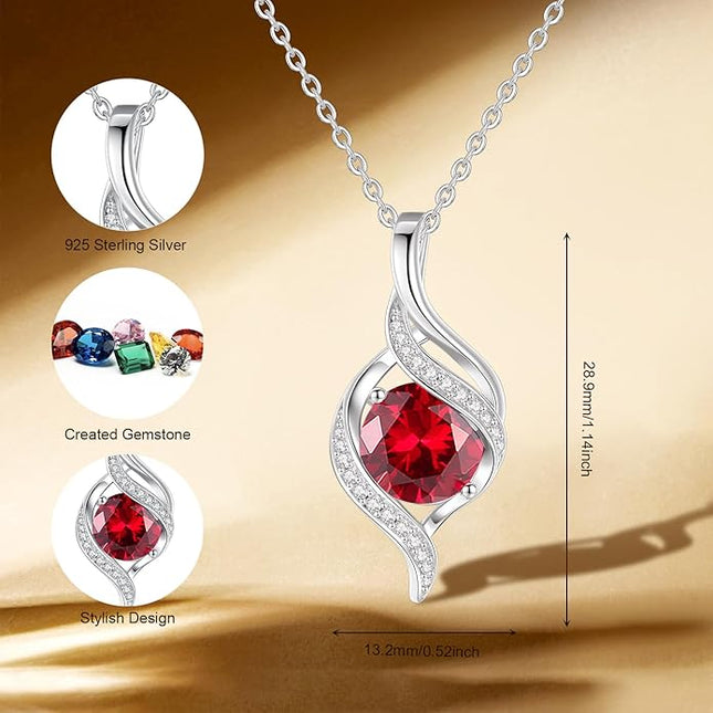 FANCIME Birthstone Necklace for Women Round Cubic Zirconia Necklace S925 Sterling Silver full Love Birthday Gifts for Mom Women