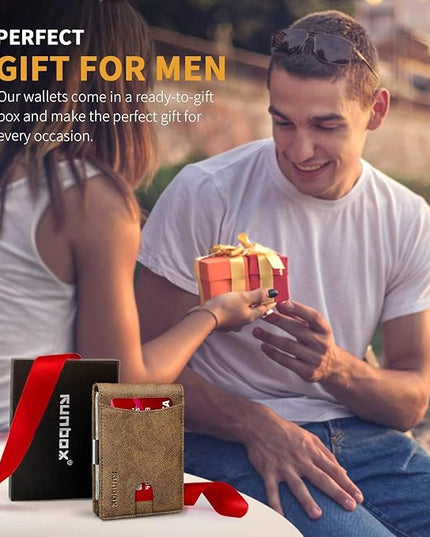 RUNBOX Slim Money Clip Wallets for Men RFID Blocking 11 Card Holder Minimalist Small Leather Bifold Men's Front Pocket Wallet Gift Box