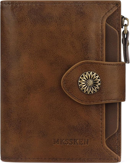 MKSSKEN Wallet Women,Rfid Blocking Leather Womens Wallet,Bifold Compact Carteras Para Mujer Card Holder with Removable ID Window(deepcoffee)