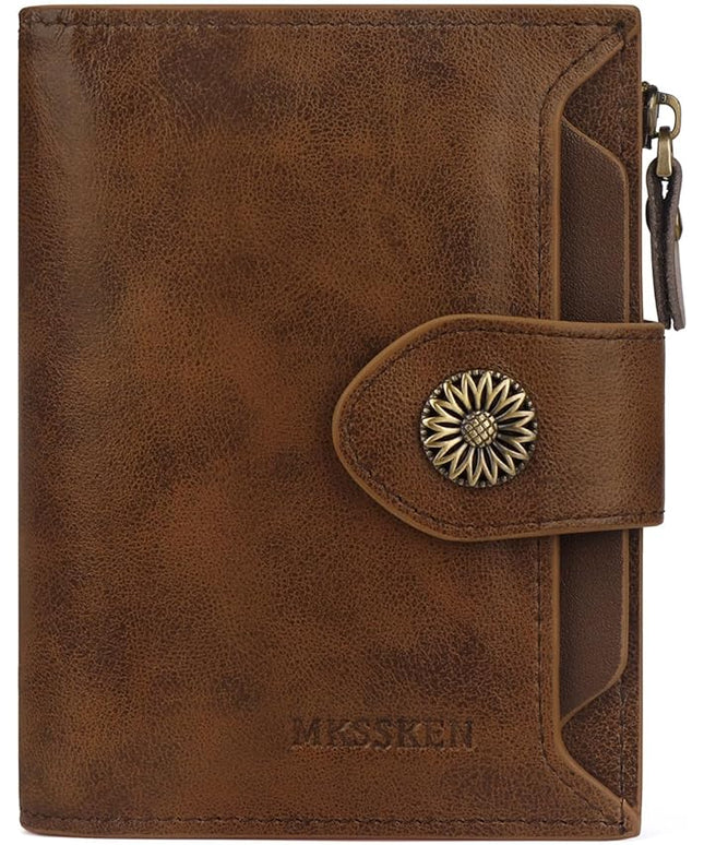 MKSSKEN Wallet Women,Rfid Blocking Leather Womens Wallet,Bifold Compact Carteras Para Mujer Card Holder with Removable ID Window(deepcoffee)