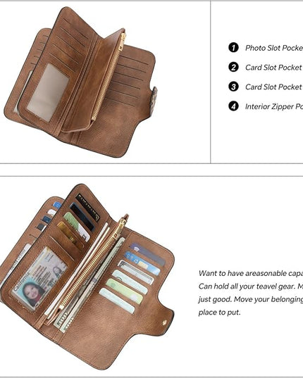 CLUCI Wallet For Women PU Leather RFID Blocking Womens Wallet Bifold Card Holder with ID Window Gifts for Women Birthday | RFID Blocking, Designer, Trifold, Card Holder, ID Window