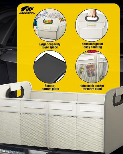 MIKKUPPA Car Trunk Organizer - 70L Collapsible Trunk Organizer for Groceries, Car Storage Organizers for SUV Auto Truck Van with Non Slip Bottom (White)