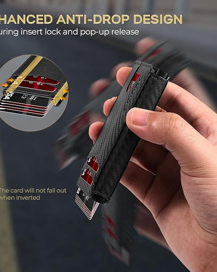 RUNBOX Slim Card Wallet for Men with ID Window – Minimalist RFID Wallet, Pop-Up Function, Ultra Thin Design, Metal Business Card Case Holds 8+ Cards, Gifts for Men, Men's Accessories