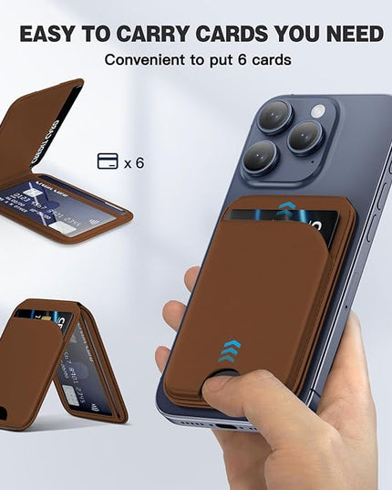 Mag-Safe Wallet for iPhone - Lightweight Magnetic Phone Wallet Stand With Adjustable Leather Card Holder for iPhone 17/16/15/14/13/12 Series, Not for Mini (Brown)