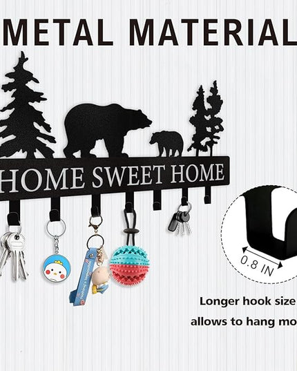 Personalized Key Holder for Wall - Metal Bear Key Rack Wall Mounted with Hooks - Key Holder Hooks Organizer Coat Rack - Animal Theme Hooks Sweet Home Decor for Storage, Hallway, Bedroom, Office