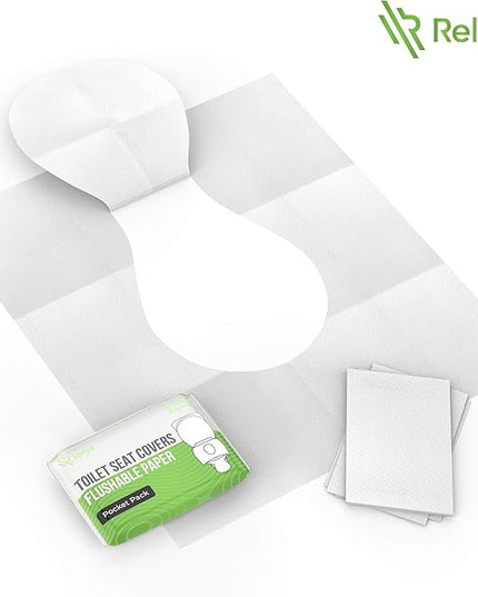 Toilet Seat Cover Paper Flushable (50 Pack) - XL for Adults and Kids Potty Training, 100% Biodegradable Travel Supplies Essentials for Public Restrooms, Airplane, Camping, Festivals