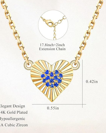 Dainty 14k Gold Heart Necklace, Birthstone Necklace for Women Trendy, Tiny Cubic Zirconia Choker Pendant Necklaces, Cute Love Jewelry Birthday Gifts for Girlfriend Daughter Niece Wife Her