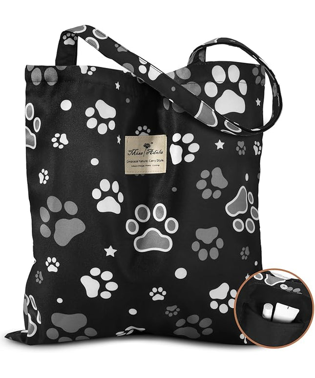 Aesthetic Cotton Tote Bag for Women - Reusable Shoulder Bag with Buckle Fabric Bag for Gym, Travel, Work