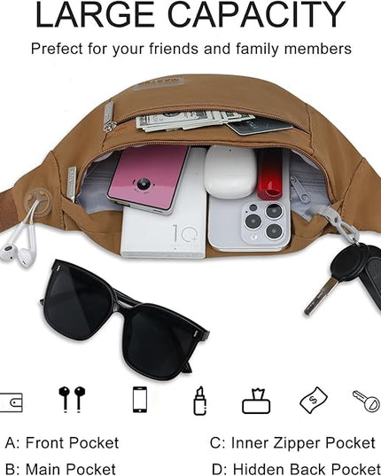 MAXTOP Large Crossbody Fanny Pack with 4-Zipper Pockets,Gifts for Enjoy Sports Festival Workout Traveling Running Casual Hands-Free Wallets Waist Pack Phone Bag Carrying All Phones