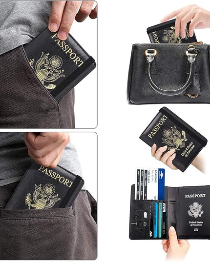 WALNEW Passport Holder for Travel, RFID Passport Cover Wallet for Women Men, PU Leather Passport Book Card Holder Case with Pen, Travelling Essentials for Flying