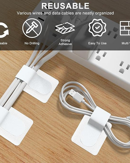 20-Pack Large Reusable Self-Adhesive Cable Ties cable management Adjustable Hook & Loop Straps for Organizing Data Cables, Wires, Headphones Under-Table Cord Management for Home, Office