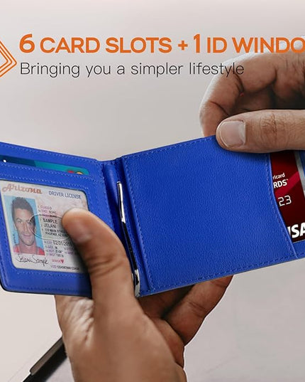 RUNBOX Slim Wallet for Men Genuine Leather RFID Blocking Bifold Minimalist Front Pocket Mens Wallet with Money Clip Thin Gift Box