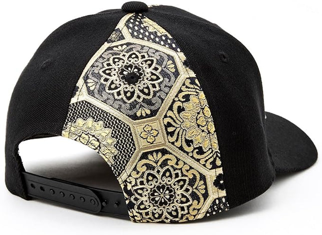 W@nderFabric Traditional Japanese Kimono Baseball Cap, Embroidered Pattern, Adjustable Snapback Flat Brim, 6-Panel Cap