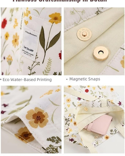 Floral Cotton Canvas Tote Bag for Women: 14x15 Inches Reusable Grocery Bag for Work, School, Travel, Gym