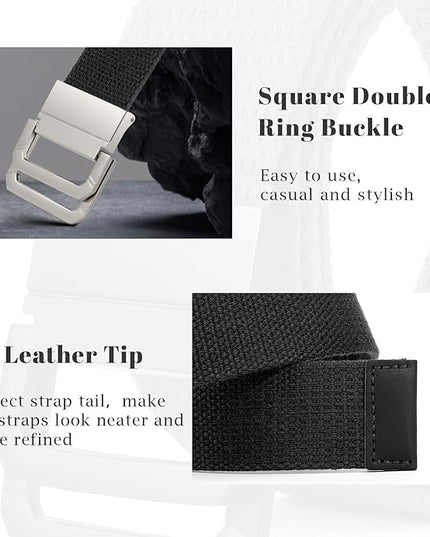 SANSTHS Canvas Belt with Double Ring Buckle, Fabric Web Belt for Women Men Double Ring for Outdoor & Casual Wear