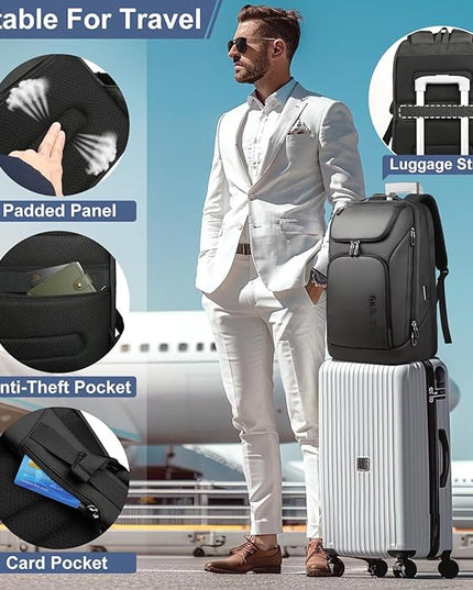 hk Business Smart Backpack for Men Anti-Theft for 17.3 Inch Laptop with USB Charging Port Water-Resistant Large Durable Compact 30L for Travel College Work-Deep Black