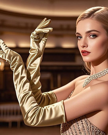 THARAHT Women Long Gloves with Satin Elbow Length for 1920s Opera Tea Party Costumes Bridal Evening Dress
