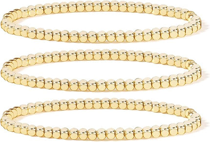 Elegance 11 designs 14K Gold Plated Bead Ball Bracelet Stretchable Elastic Gold Beaded Bracelets for Women
