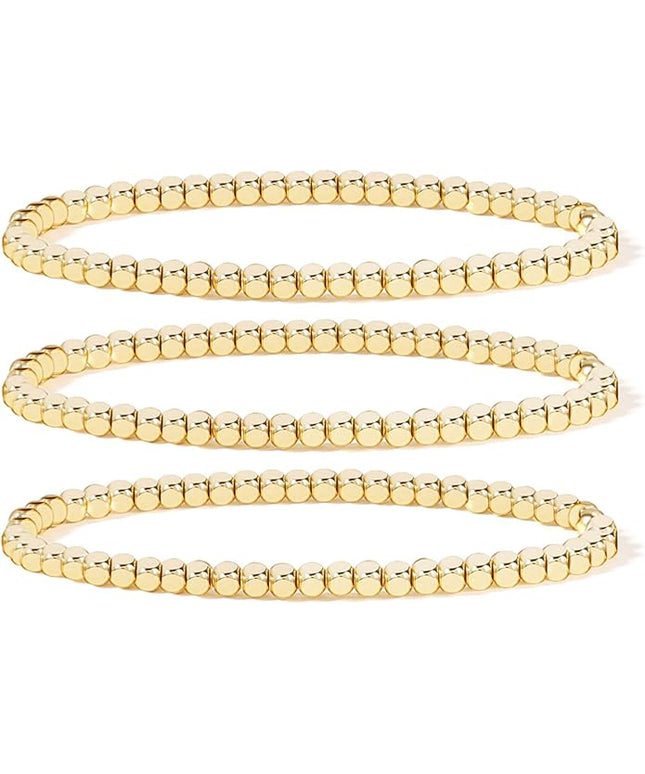 Elegance 11 designs 14K Gold Plated Bead Ball Bracelet Stretchable Elastic Gold Beaded Bracelets for Women