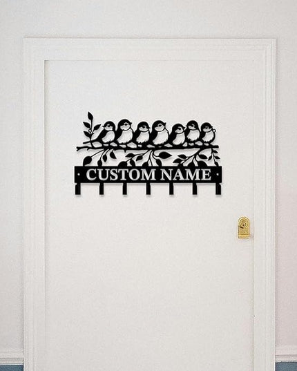 Personalized Custom Name Birds of Trees Wall Key Hooks,Metal Birds of Trees Art Clothes Hooks,Metal Birds of Trees Wall Home Storage Decorative,For Front Door, Hallway, Kitchen, Bedroom (Style C)
