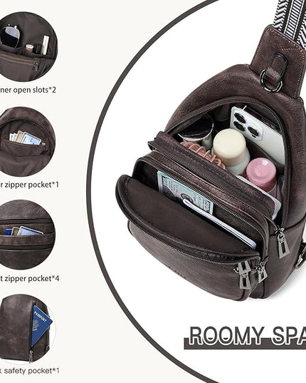 Sling Bag for Women Crossbody Fanny Pack Sling Purse Backpack Vegan Leather Travel Cross Over Shoulder Bag Coffee