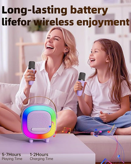 Mini Karaoke Machine Speaker for Kids Adults, Portable Bluetooth with 2 Wireless Microphones, Children's Day Birthday Gift Ideas for Toys for Teens Boys and Girls Aged 4, 5, 6, 7, 8, 9, 10, 11, 12+