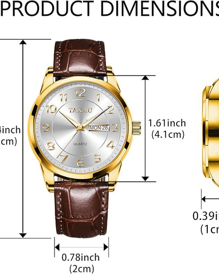 Men Dress Watch Waterproof Leather Watches for Men with Day Date Luxury Large Arabic Numerals Analog Quartz Classic Leather Watch Easy Read relojes para Hombres