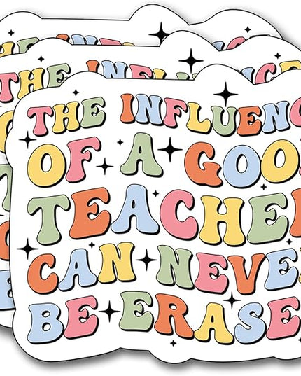 (3Pcs) The Influence of a Good Teacher Can Never Be Erased Sticker, Teacher Decal Decorate Books Laptop Phone Water Bottles Kindles Stickers Tumbler Sticker Waterproof Vinyl Sticker 3 x 2.5 Inch