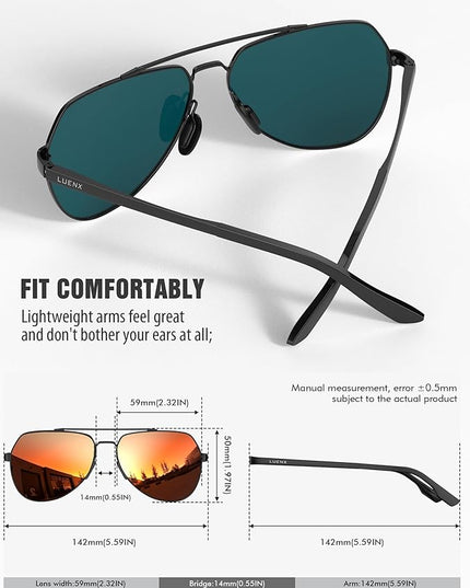 LUENX Aviator Sunglasses for Men Women Polarized New Shades Large Metal Frame - UV 400 Protection