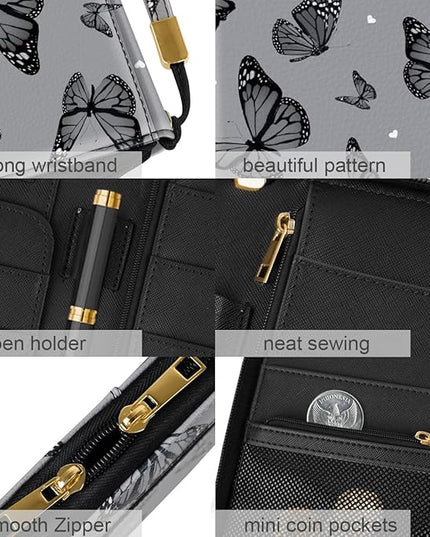 Family Passport Holder Wallet RFID Blocking Document Organizer PU Leather Mulit-purpose Travel Wallet Credit Cards Case for Women Men, Butterflies
