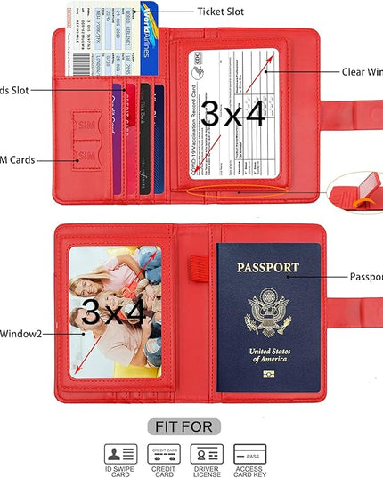 Melsbrinna Rfid Passport Holder for Travel women/Men, Cute Passport Wallet Rfid Blocking Card Slots, Rfid Passport Cover/CaseTravel Wallet, Passport Book Holder (1, Red2)