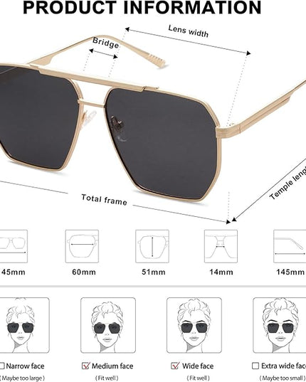 SOJOS Retro Oversized Square Polarized Sunglasses for Women Men Vintage Shades Classic Large Metal Sun Glasses