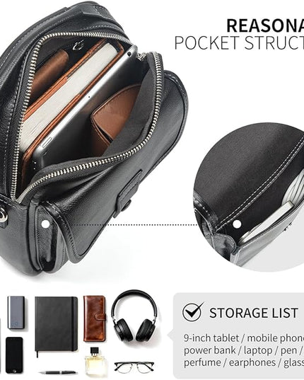 Augus Leather Small Messenger Bag For Men Crossbody Handbag Shoulder Sling Travel Bags for Men Purse Daypack Magnetic Buckle