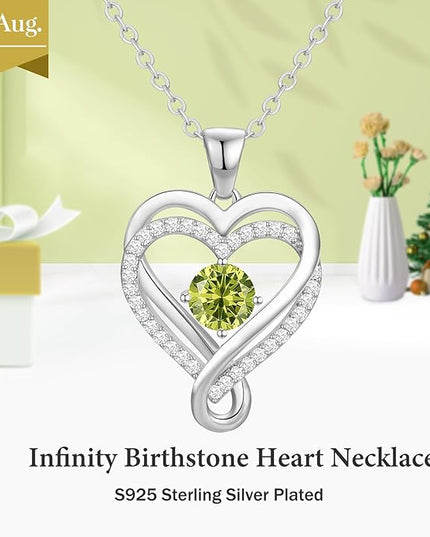 Infinity Love Heart Birthstone Necklace for Women Wife, S925 Sterling Silver Anniversary for Women Wife Birthday Gift for Her Girlfriend Mom Daughters, I Love You Women's Jewelry 18k Rose Gold Filled