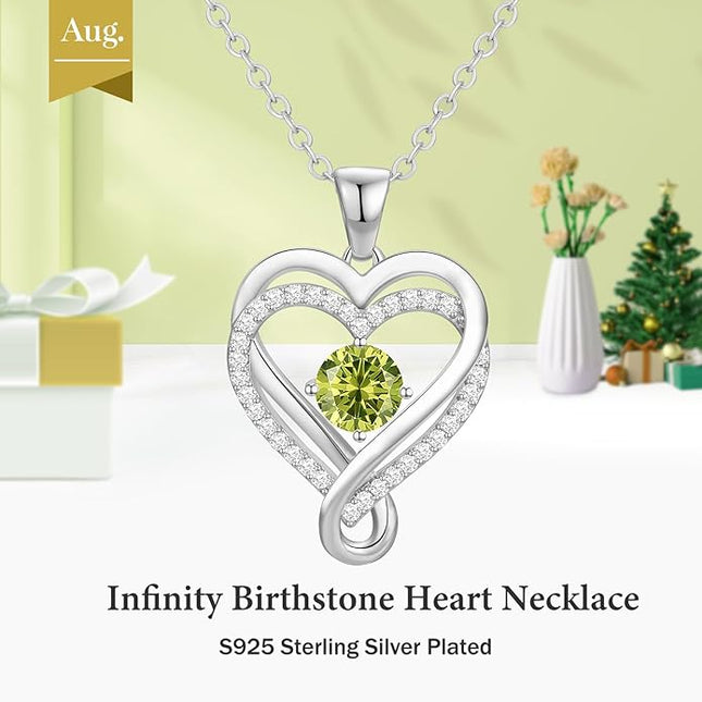 Infinity Love Heart Birthstone Necklace for Women Wife, S925 Sterling Silver Anniversary for Women Wife Birthday Gift for Her Girlfriend Mom Daughters, I Love You Women's Jewelry 18k Rose Gold Filled