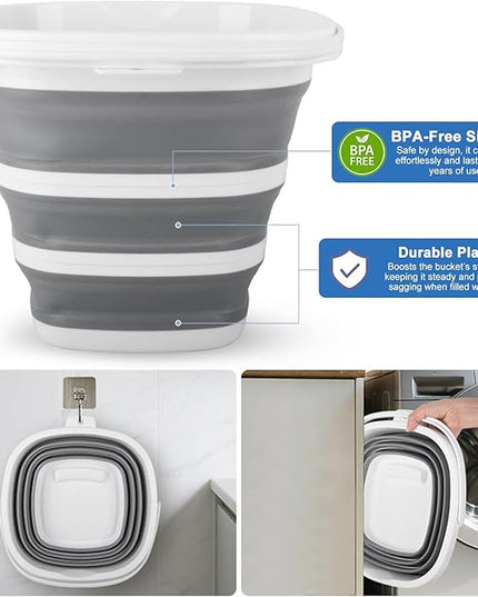 10L Collapsible Bucket for Cleaning, Portable Ice Bucket Water Pail for Space Saving, Foldable Sand Buckets with Handles for House Bathroom, Plastic Tub Sink Camping Wash Basin RV Essentials