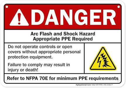 Danger Arc Flash And Shock Hazard Appropriate PPE Required Sign, 10x7 Inches, 55 mil thick HDPS (high density polystyrene), Made in USA by My Sign Center