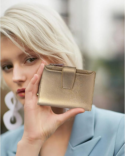 FALAN MULE Small Wallet for Women Leather Bifold Compact RFID Blocking Small Womens Wallet Purse