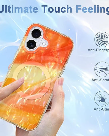 Cute Case for iPhone 17 Case for Women Girls [Compatible with Magsafe] with Translucent Pearl Pattern Design, Aesthetic Girly Magnetic Protective Phone Cover, Orange